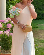 One-shoulder loose color-blocked casual jumpsuit