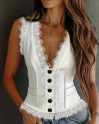 Sleeveless V-Neck Lace Top