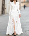 Long-Sleeved Lace Suit Collar Two-Piece Dress