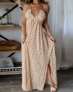 V-Neck Printed Tie-Up Dress