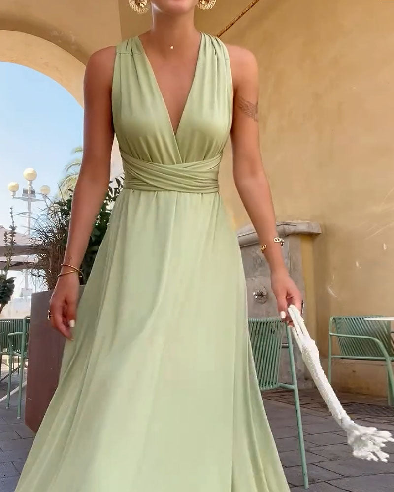 Elegant Cross-Strap Solid Color Dress