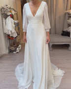 V-Neck Fitted Waist Solid Color Dress