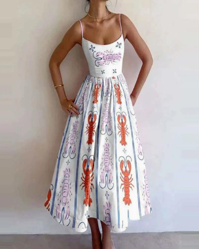 Stylish & Elegant Printed Maxi Dress with Pleats and Cinched Waist