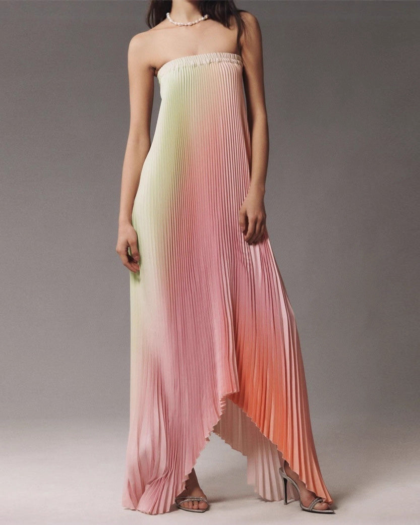 Gradient Strapless Pleated Dress