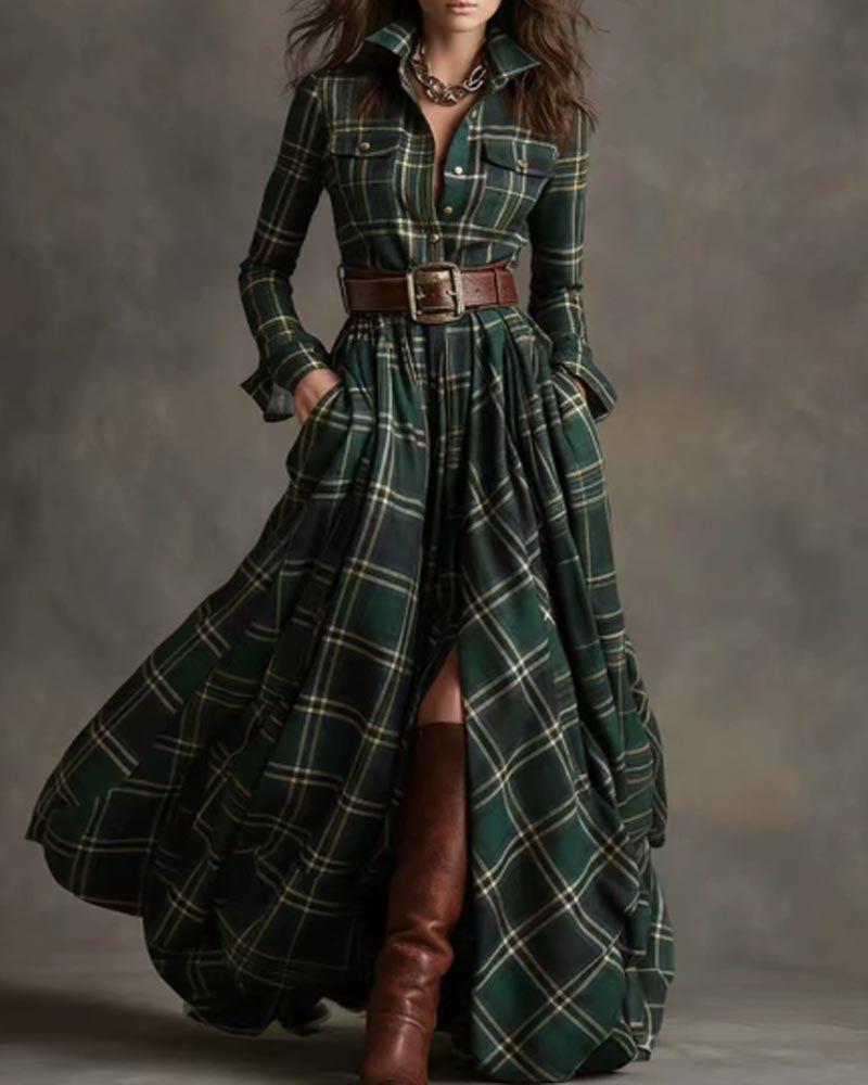 Women's Retro Plaid Irregular-Hem Dress (Slimming Fit)