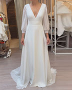 V-Neck Fitted Waist Solid Color Dress