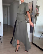 Round neck fitted waist dress