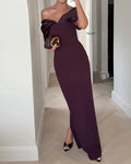 Elegant off-shoulder solid color dress