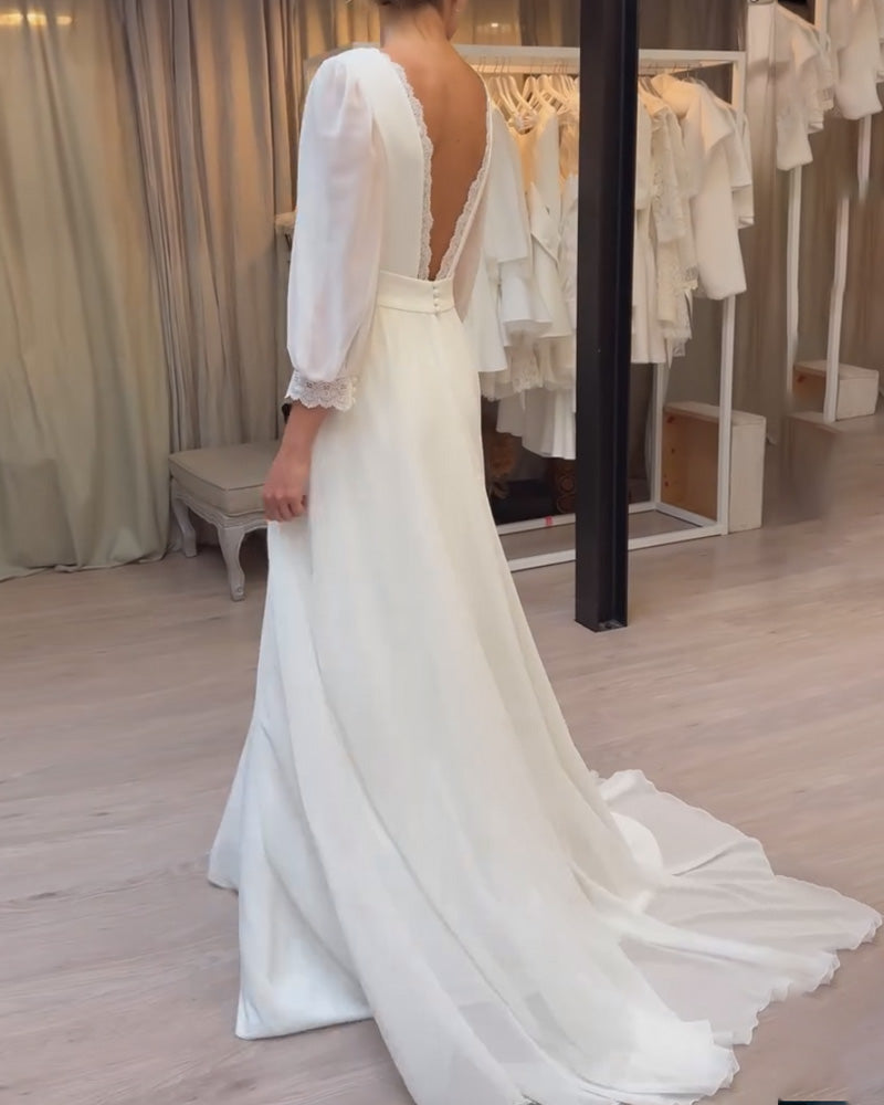 V-Neck Fitted Waist Solid Color Dress