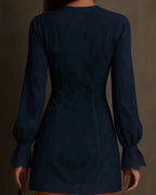 Zippered Lace-Trimmed V-Neck Long-Sleeved Dress