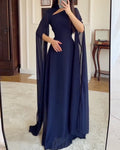 Elegant Shawl-Style Openwork Solid Color Dress