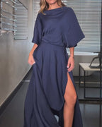 Round Neck Casual Solid Color Dress