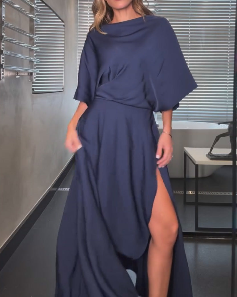 Round Neck Casual Solid Color Dress