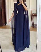 Elegant Shawl-Style Openwork Solid Color Dress