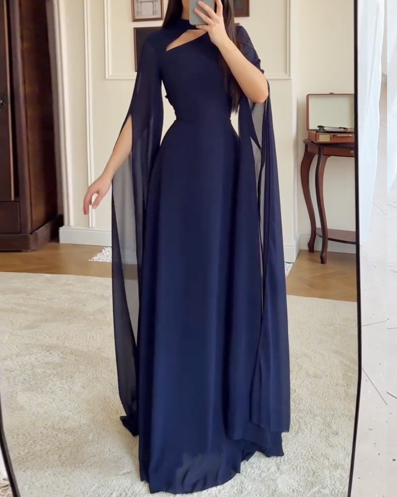 Elegant Shawl-Style Openwork Solid Color Dress
