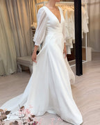 V-Neck Fitted Waist Solid Color Dress