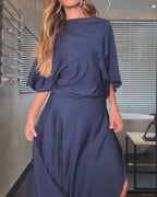 Round Neck Casual Solid Color Dress