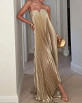 Elegant sleeveless pleated solid color loose dress