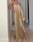 Elegant sleeveless pleated solid color loose dress