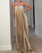 Elegant sleeveless pleated solid color loose dress