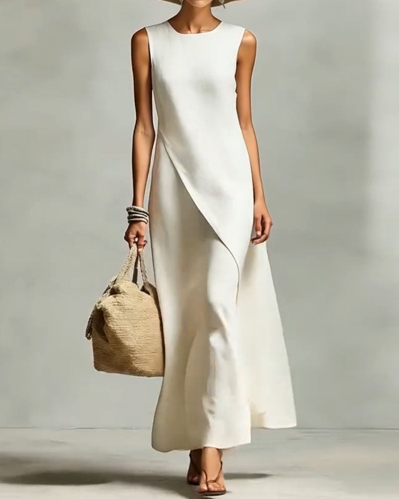 Sleeveless Loose-Fitting Casual Solid Color Dress