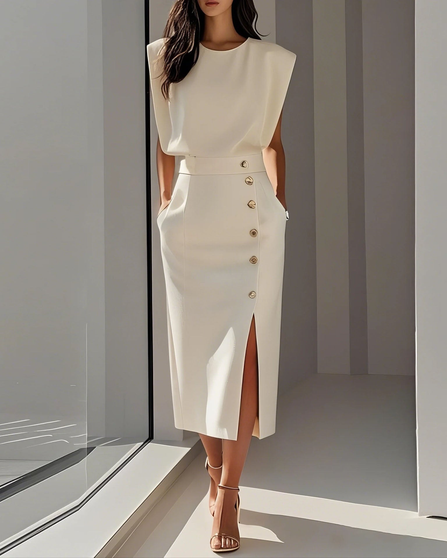 Round Neck Button Dress
