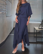 Round Neck Casual Solid Color Dress
