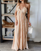 V-Neck Printed Tie-Up Dress
