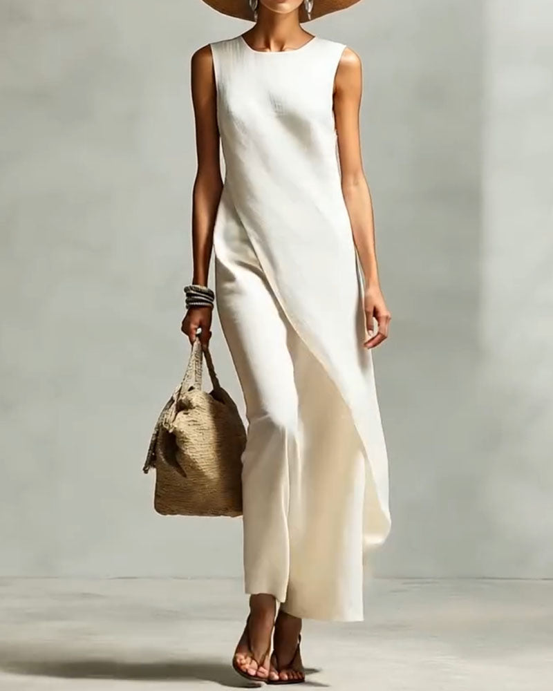 Sleeveless Loose-Fitting Casual Solid Color Dress