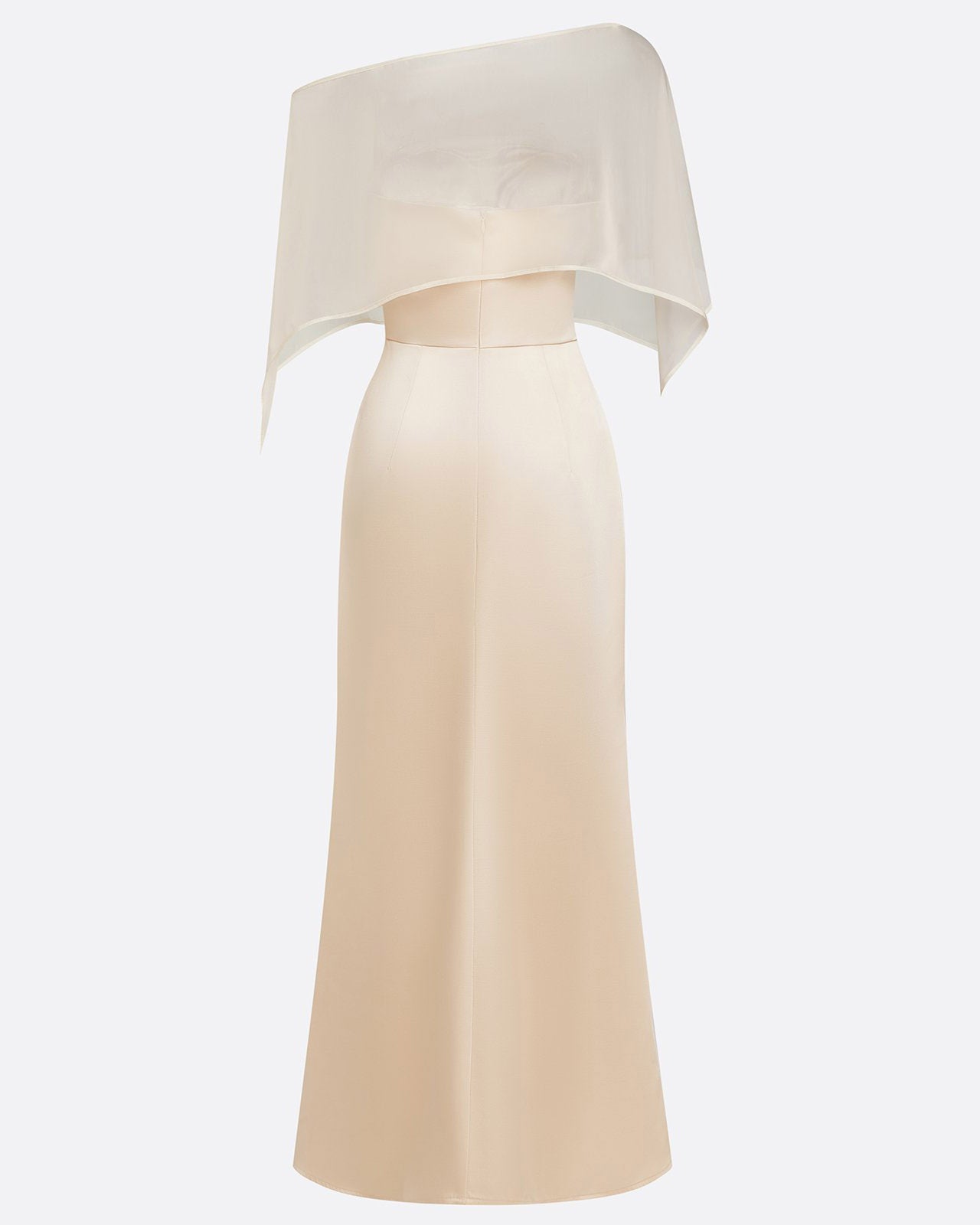 3d Floral Satin Fitted Evening Gown With Shawl