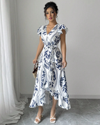 Vacation Short-Sleeved A-Line Printed Dress