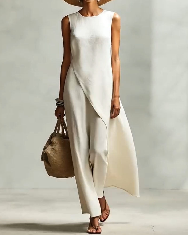 Sleeveless Loose-Fitting Casual Solid Color Dress