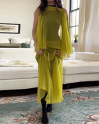 Chiffon See-Through Solid Color Dress