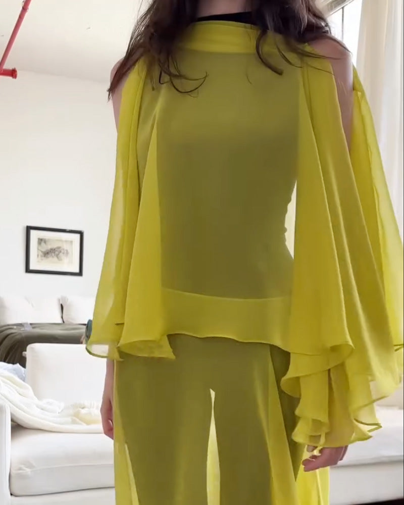 Chiffon See-Through Solid Color Dress