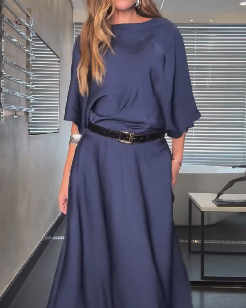 Round Neck Casual Solid Color Dress