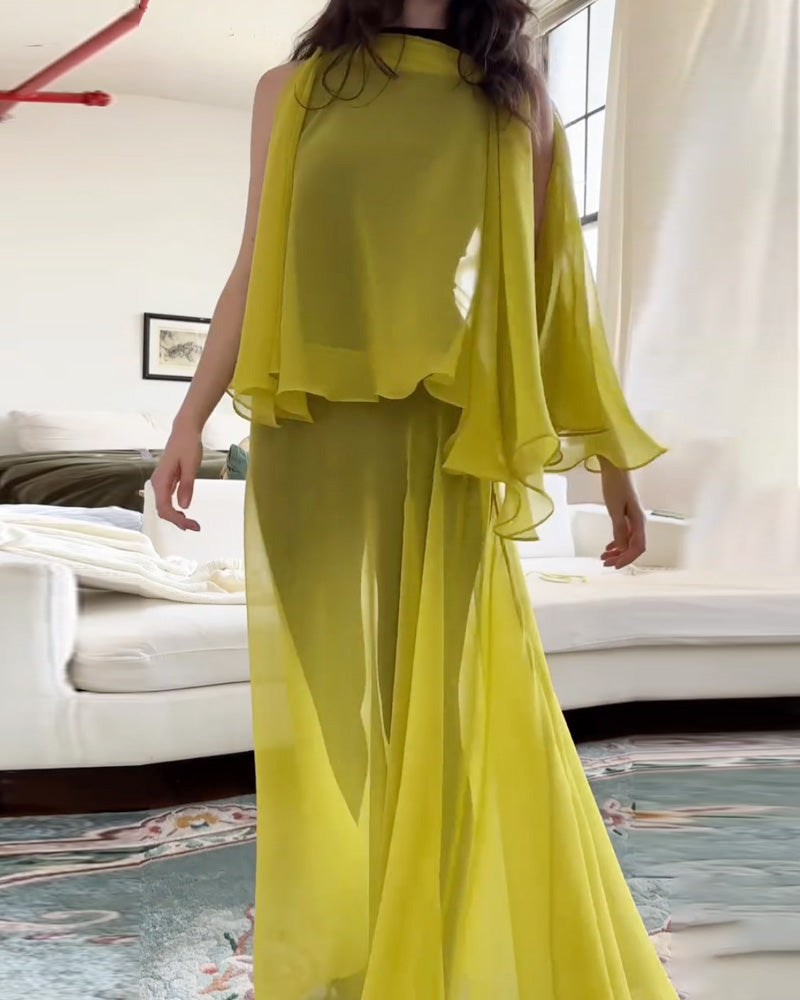 Chiffon See-Through Solid Color Dress