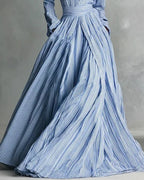 Striped Front-Button Long Stand-Collar High-Waist Loose Maxi Dress