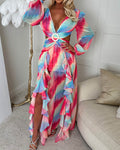 Multi-Ring Front Cutout Printed Long Dress