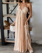 V-Neck Printed Tie-Up Dress