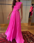 Elegant Pleated Solid Color Dress