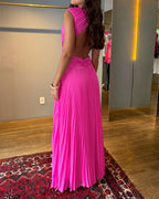 Elegant Pleated Solid Color Dress
