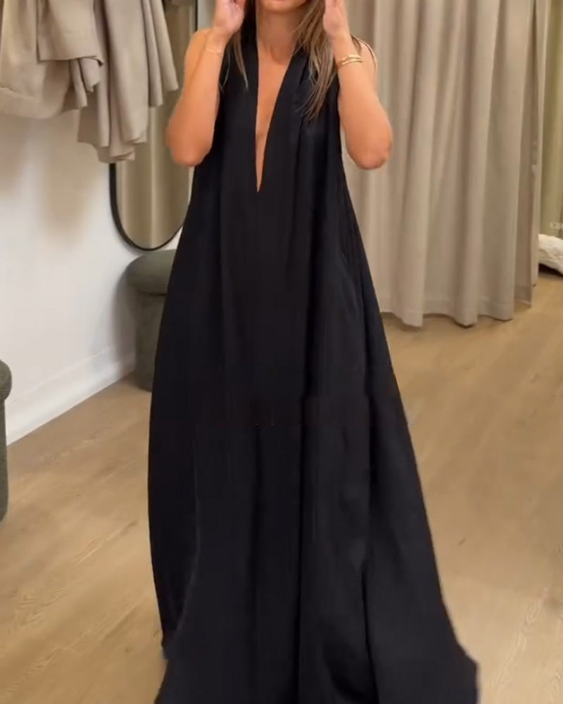 Sleeveless Solid Color Loose Dress