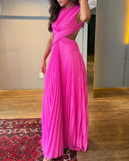 Elegant Pleated Solid Color Dress