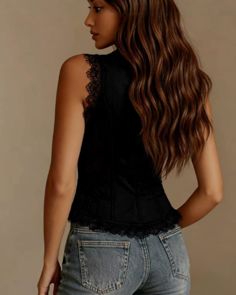 Sleeveless V-Neck Lace Top