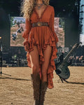 Ruffled Vintage Western-Style Asymmetrical Dress
