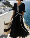 V-Neck Printed Striped Dress