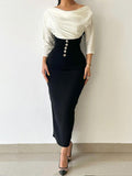 Off-the-shoulder color-blocked tie-up dress