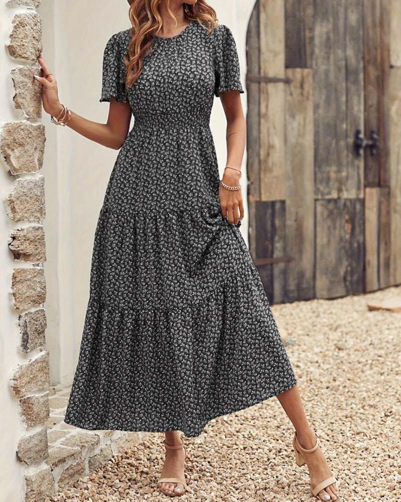 Floral Print Fitted Waist Dress