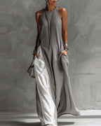 Sleeveless Loose-Fitting Color-Blocked Casual Dress