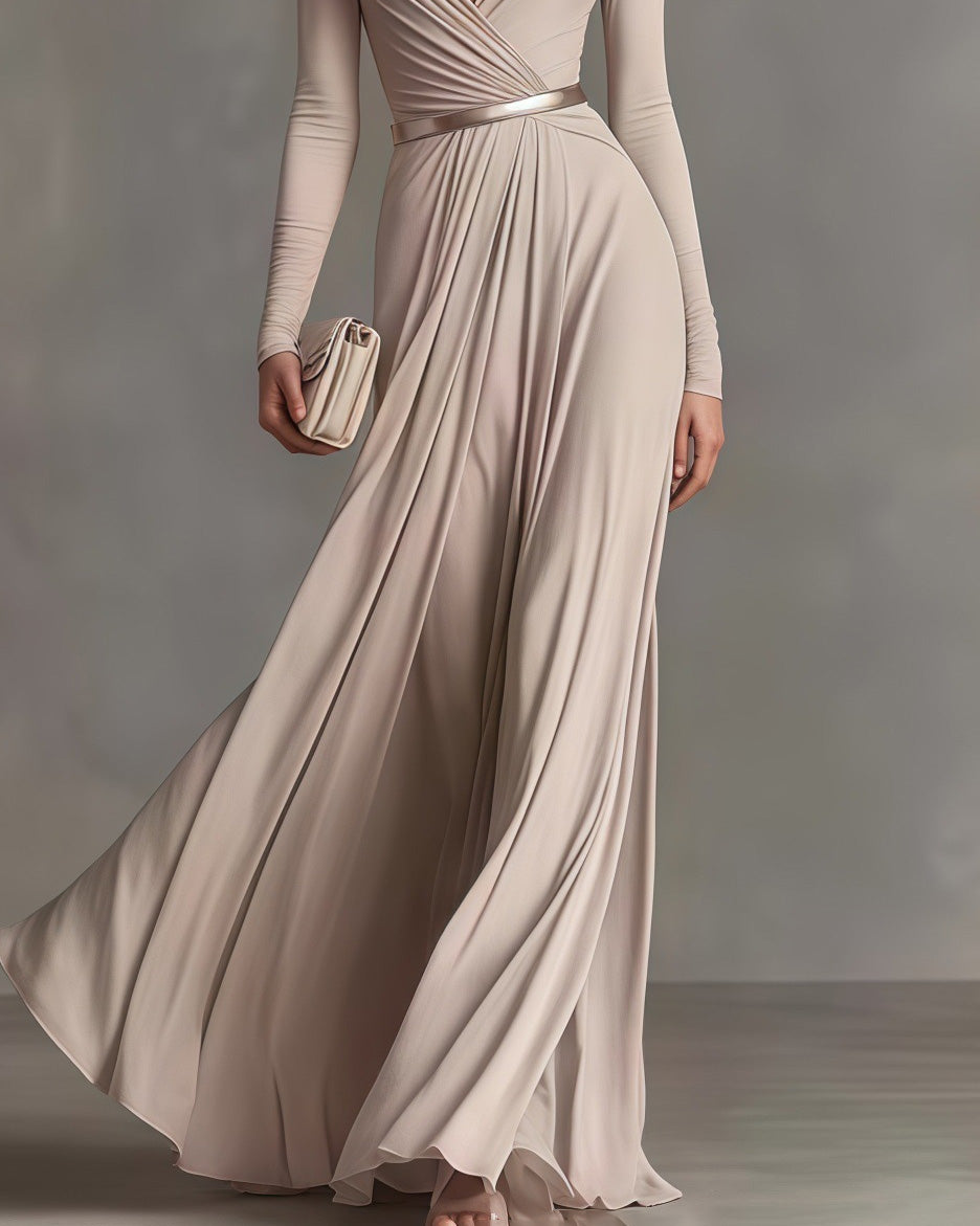 Elegant Long-Sleeved Fitted Waist Dress